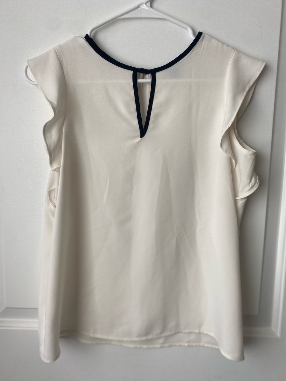 Ann Taylor Factory Cream Asymmetrical Flutter Sleeve Blouse